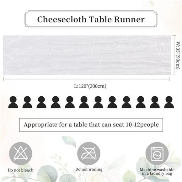 6 Pack White Cheesecloth Table Runner 10FT Long Boho Gauze Table Runner Rustic - Picture 4 of 7
